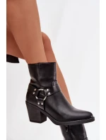 Zateplené dámské kotníkové boty na podpatku s ozdobným prvkem černé Jurelle