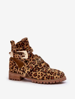 Dámské Kotníkové Boty Lu Boo Semišové s vykrojením Leopard Rock Girl