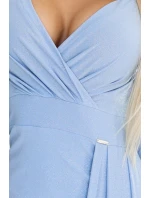 404-12 Třpytivé dlouhé šaty s výstřihem a rozparkem na nohou - MODRÉ s třpytkami