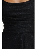 589-1 Dlouhé šaty s jemným třpytem a korzetovým zavazováním na zádech - ČERNÉ se třpytkami