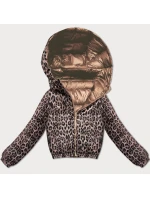 Hnědá oboustranná krátká dámská bunda s panteřím vzorem Minority (M6-6001-305)