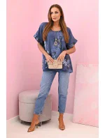 Dámská bavlněná košile s motýly a květinami džínovina