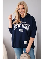 Dámská mikina Plus Size z viskózy s kapucí a klokankovou kapsou tmavě modrá Dámská mikina Plus Size z viskózy s kapucí a klokankovou kapsou tmavě modrá