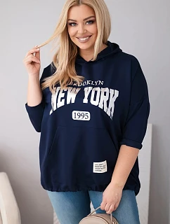 Dámská mikina Plus Size z viskózy s kapucí a klokankovou kapsou tmavě modrá