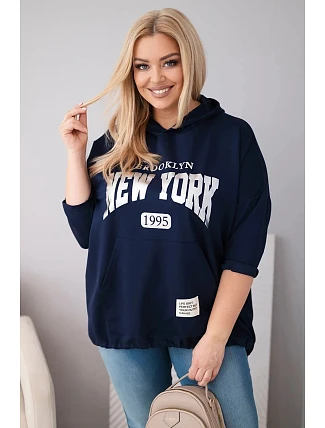 Dámská mikina Plus Size z viskózy s kapucí a klokankovou kapsou tmavě modrá Dámská mikina Plus Size z viskózy s kapucí a klokankovou kapsou tmavě modrá