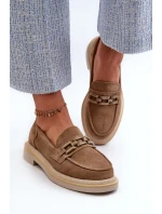 Dámské semišové mokasíny na plochém podpatku s ozdobou D&A Brown Dámské semišové mokasíny na plochém podpatku s ozdobou D&A Brown