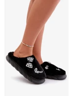Futrzane Dámské Pantofle S Nášivkami A Mašlí Černé Linnorelia