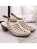 Kožené sandály na podpatku Rieker W RKR49B beige