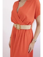 Dlouhé šaty s ozdobným páskem tmavě oranžová Dlouhé šaty s ozdobným páskem tmavě oranžová