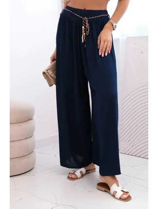 Dámské kalhoty z viskózy se širokými nohavicemi námořnická modř Dámské kalhoty z viskózy se širokými nohavicemi námořnická modř