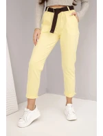 Dámské bavlněné kalhoty s páskem a ohrnutým lemem žluté