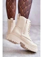 Dámské zateplené kožené kozačky světle béžové Dorchen