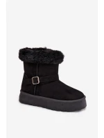 Dámské sněhule na platformě s přezkou a umělým kožešinou Czarne Jesella