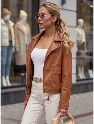 Dámská hnědá kožená bunda ve stylu Ramones od FashionStreet TY5715