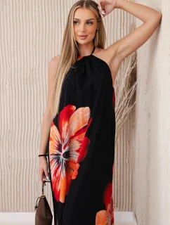 Viskózové šaty uvázané kolem krku černý