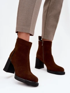 Dámské kotníkové boty z přírodního semiše na podpatku vyhřáté Vinceza 91141 hnědé