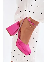 Dámské sandály na vysokém podpatku typu sloupek s páskem s krystaly fuchsiová Seraphina