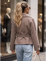 Krátký dámský dvouřadý kabát s páskem, béžový, FashionStreet NY0793 Krátký dámský dvouřadý kabát s páskem, béžový, FashionStreet NY0793