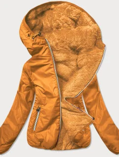 Krátká dámská bunda 2 v 1 v hořčicové barvě (H1029-37)