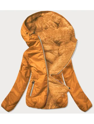 Krátká dámská bunda 2 v 1 v hořčicové barvě (H1029-37)