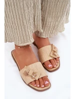 Dámské Pantofle Na Plochém Podpatku S Mašlí Béžové Sallariela