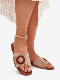 Dámské Pantofle Na Plochém Podpatku S Přezkou Béžové Lanoni