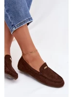 Dámské mokasíny s malým zlatým detailem čokoládové Sarivelle
