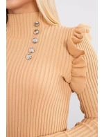 Přiléhavé svetrové šaty s knoflíky béžové barvy