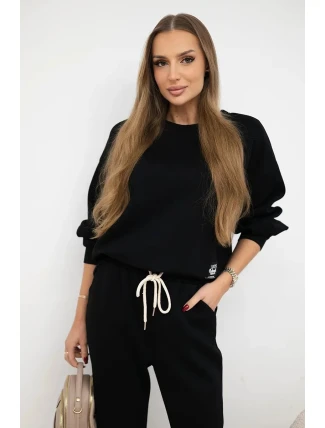 Komplet máslová látka teplákové + kalhoty černý Komplet máslová látka teplákové + kalhoty černý