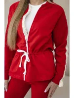 Dámská bavlněná souprava s proužky a stahovacími lemy červený