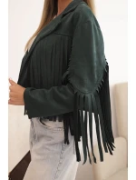 Dámská bunda s třásněmi z semiše tmavě zelená Dámská bunda s třásněmi z semiše tmavě zelená