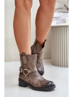 Zazoo 60480 Kožené Boty Na Nízkém Podpatku Zateplené Hnědošedé