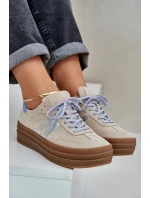 Zazoo N1068S4 Dámské semišové sneakersy na platformě béžové