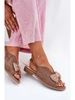 Dámské Sandály S Mašlí Na Plochém Podpatku Béžové S.Barski KV51-014 Dámské Sandály S Mašlí Na Plochém Podpatku Béžové S.Barski KV51-014