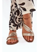 Dámské kožené sandály na plochém podpatku Zazoo 3688 zlaté