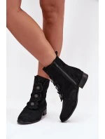 Semišové dámské kotníkové boty Zazoo 3085 černé s ozdobnými květinami