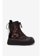 Kožené semišové boty na platformě zateplené černé 06565-01