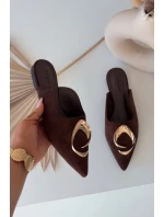 Dámské pantofle Mule s ozdobným zlatým detailem Čokoládové Galvella