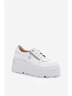 Kožené dámské tenisky na masivní platformě Zazoo N1084 Bílé