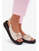 Kožené sandály na platformě s ozdobou S.Barski KV61-6047 Béžové