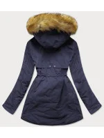 Tmavě modro-růžová oboustranná dámská zimní bunda s kapucí (w213)