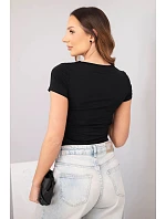 Dámská bambusová halenka s krátkým rukávem a širokým výstřihem basic černá