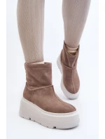 Kožené Dámské Boty Na Podpatku Platformy S Pásky Zazoo 1752 Bežové