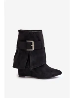 Boty Na Klínu S Ohnutým Závěsem A Přezkou Eko Semišové Černé Vortinia