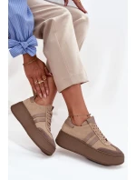 Kožené semišové dámské tenisky na platformě Zazoo 3775 béžové Kožené semišové dámské tenisky na platformě Zazoo 3775 béžové