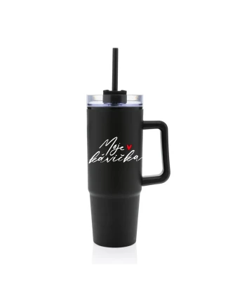 MOJE KÁVIČKA - černý cestovní termohrnek s průhledným víčkem 900 ml