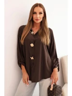 Dámská košile s viskózou a ozdobnými knoflíky a límečkem hnědá