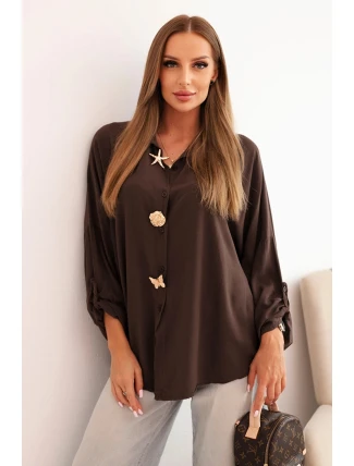 Dámská košile s viskózou a ozdobnými knoflíky a límečkem hnědá