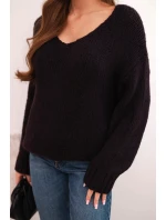 Dámský svetr s příměsí vlny s výstřihem do V švestkový