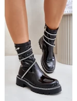Lakované Kotníkové Boty Se Zdobením Černé Kikizelle